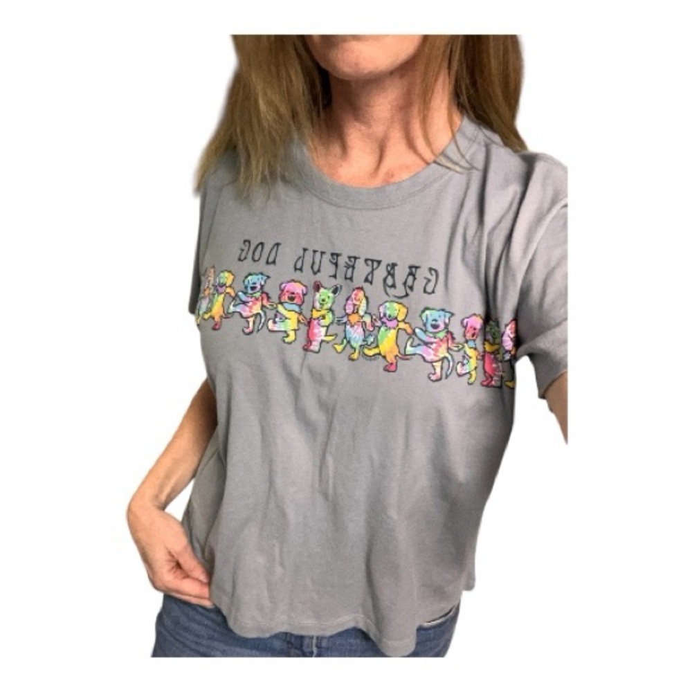 Life Is Good Light Blue Short Sleeve Tee with Colorful Grateful Dog Row - Picture 2 of 8